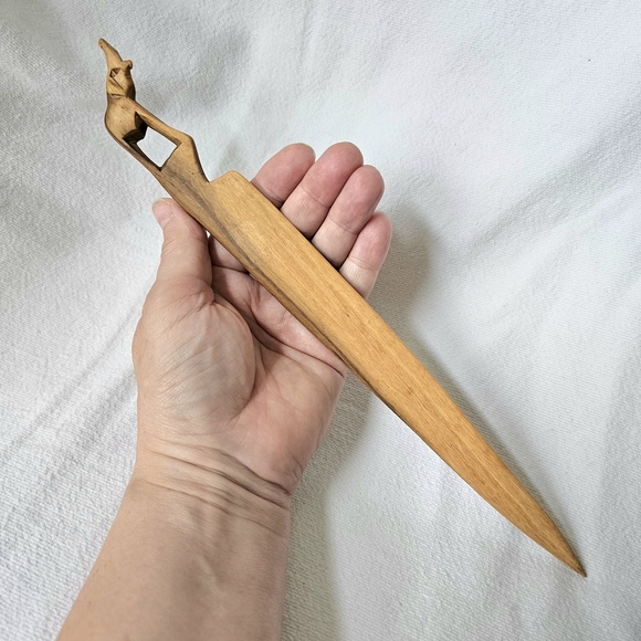 Vtg Middle East Africian Hard Wood Hand Carved Elephant Letter Opener Dagger - Picture 1 of 9
